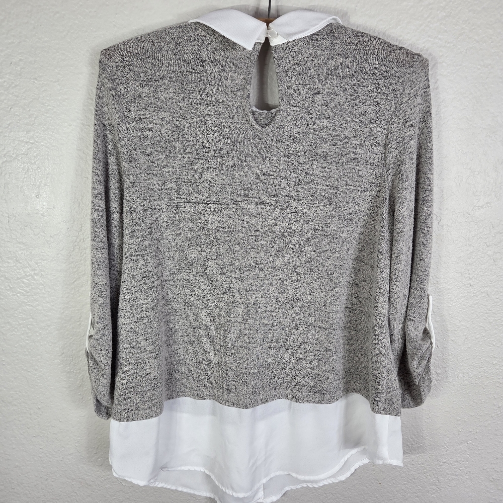 Faith And Joy Sheath Sz S Layered Twofer Sweater Embellish Collared 3/4Sleeves - Picture 2 of 16